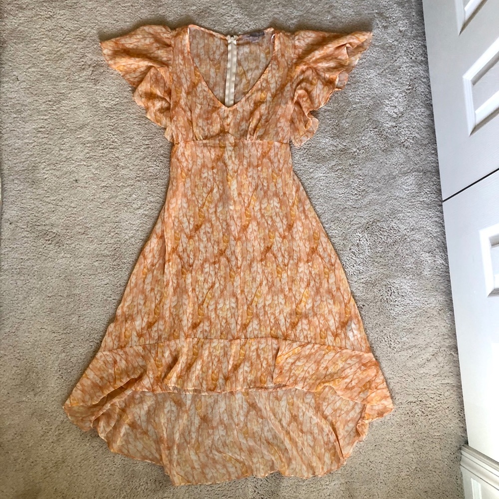 Feather print high-low dress
